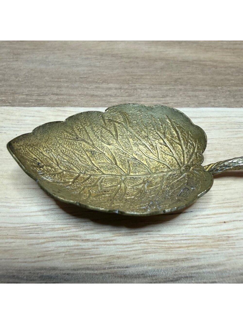 Vintage Brass Leaf-Shaped Serving Spoon Twisted Handle 5"